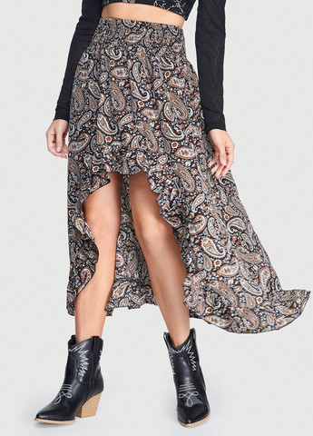 Разноцветная кэжуал "турецкие огурцы" юбка SHEIN клешированная