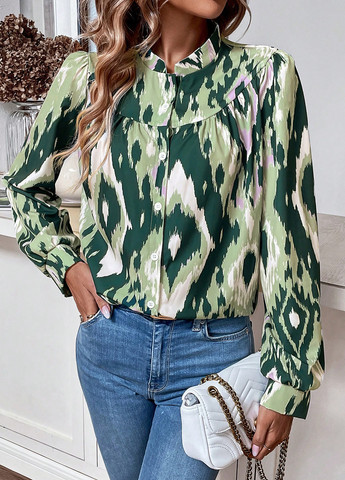 Зеленая кэжуал рубашка с абстрактным узором SHEIN