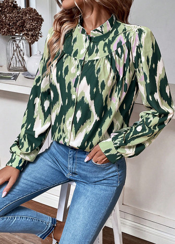 Зеленая кэжуал рубашка с абстрактным узором SHEIN