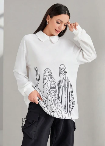 Белый свитшот SHEIN рисунок без декора (311512838)