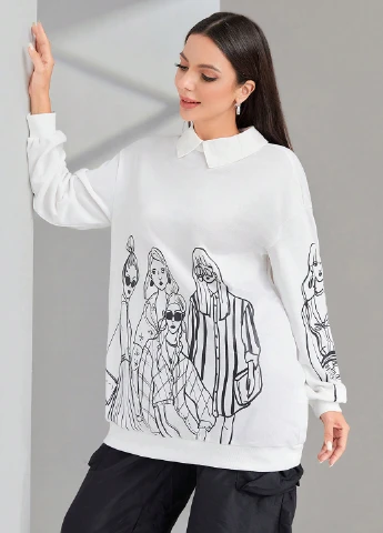 Белый свитшот SHEIN рисунок без декора (311512838)