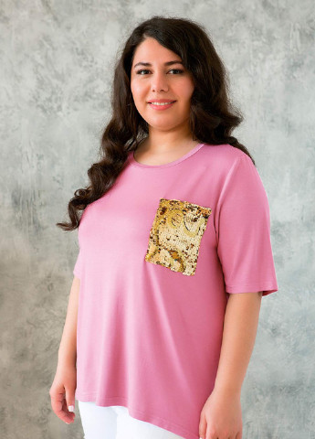 Рожева літня футболка з кишенею на грудях лала рожева Tatiana