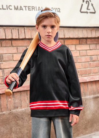 SHEIN свитшот полоска черный кэжуал полиэстер