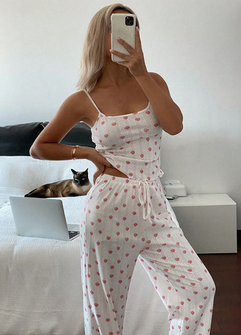 Біла всесезон піжама (топ, штани) топ + брюки SHEIN