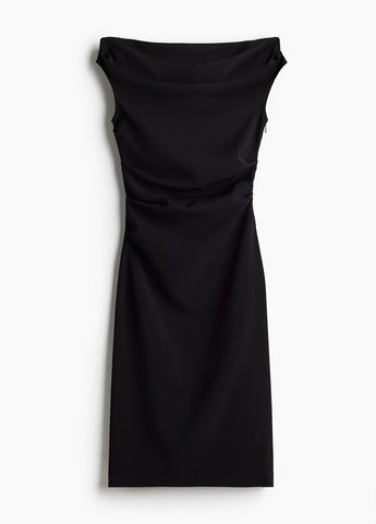 Черное коктейльное платье с открытыми плечами H&M однотонное