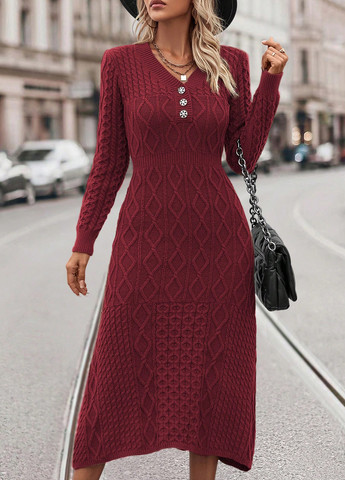 Бордовое кэжуал платье платье-свитер SHEIN однотонное