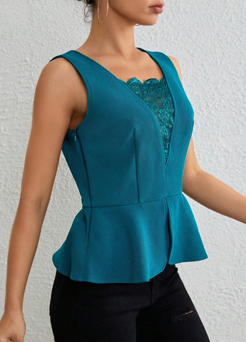 Бирюзовая блуза с баской SHEIN