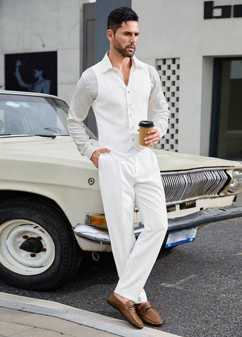 Белый демисезонный костюм (жилет, брюки) брючный SHEIN