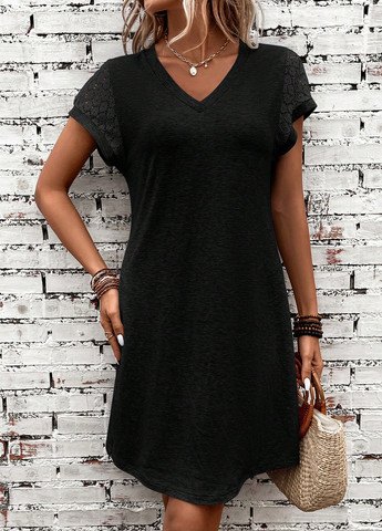 Чорна кежуал сукня сукня-футболка, а-силует SHEIN меланжева