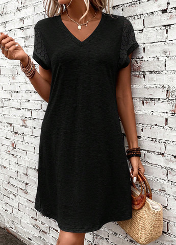 Чорна кежуал сукня сукня-футболка, а-силует SHEIN меланжева