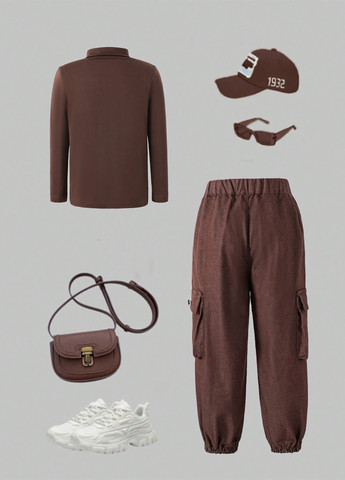 Коричневий демісезонний костюм (гольф, штани) брючний SHEIN