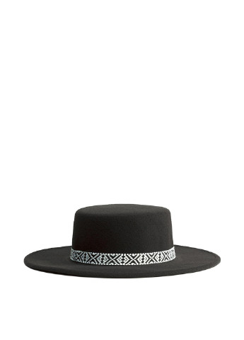 Шляпа H&M канотье однотонная чёрная кэжуал полиэстер