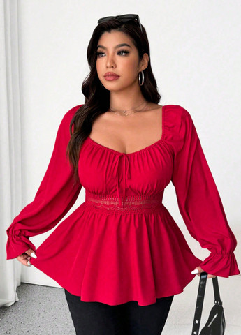 Темно-червона блуза з баскою SHEIN