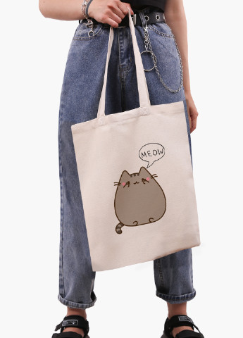 Эко сумка шоппер белая Кот Пушин (Pusheen Cat) (9227-2853-WT-1) Еко сумка шоппер біла 41*35 см MobiPrint (221683056)