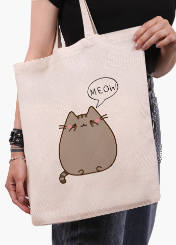 Эко сумка шоппер белая Кот Пушин (Pusheen Cat) (9227-2853-WT-1) Еко сумка шоппер біла 41*35 см MobiPrint (221683056)