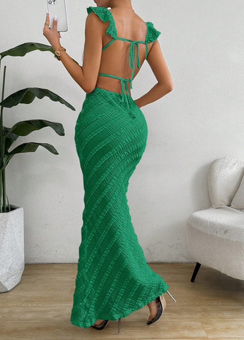 Зеленое кэжуал платье силуэтная, с открытой спиной SHEIN однотонное