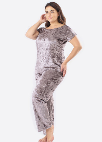 Серо-бежевая всесезон пижама (футболка, брюки) футболка + брюки Ghazel