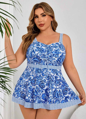 Синий летний купальник (сукня, трусики) купальник-платье, раздельный SHEIN