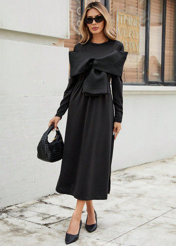 Черное кэжуал платье клеш SHEIN однотонное