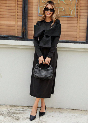 Черное кэжуал платье клеш SHEIN однотонное