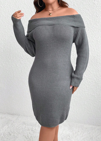 Серое кэжуал платье платье-свитер SHEIN однотонное