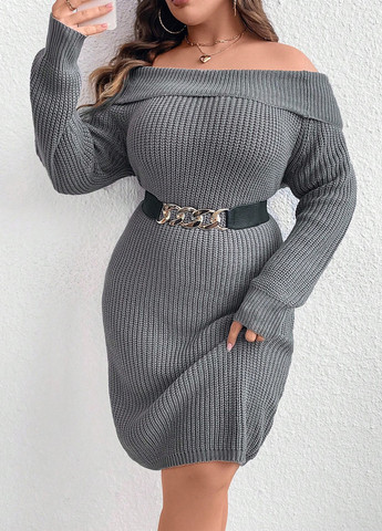 Серое кэжуал платье платье-свитер SHEIN однотонное