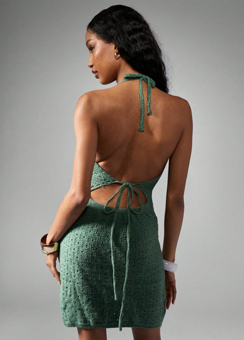 Темно-зелена пляжна, кежуал сукня з відкритою спиною SHEIN однотонна