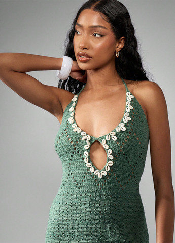 Темно-зелена пляжна, кежуал сукня з відкритою спиною SHEIN однотонна