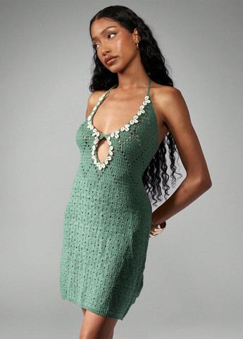 Темно-зелена пляжна, кежуал сукня з відкритою спиною SHEIN однотонна