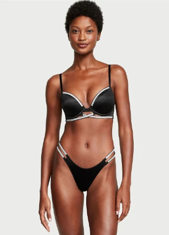 Чорний балконет бюстгальтер Victoria's Secret з кісточками поліамід