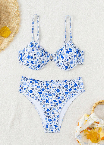 Комбинированный летний купальник (лиф, трусики) балконет, раздельный SHEIN