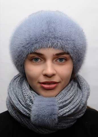 Женский вязаный комплект шарф с шапкой Меховой Стиль снуд (205186171)