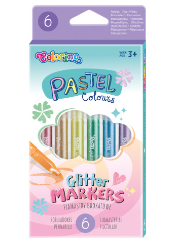 Фломастери з блискітками серія Pastel, 6 кол. Colorino (207169228)