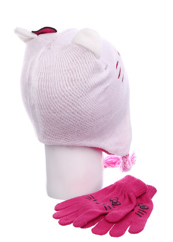 Белый демисезонный комплект (шапка, перчатки) Hello Kitty