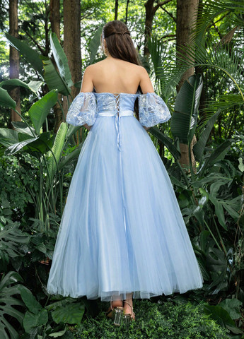 Блакитна вечірня сукня пачка, з відкритими плечима SHEIN однотонна