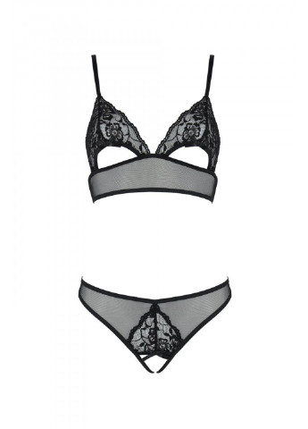 Комплект: бралет з ажурним ліфом та відкритими трусиками Christa Set with Open Bra black XXL/XXXL — Passion (255459593)