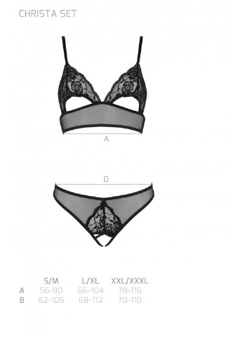Комплект: бралет з ажурним ліфом та відкритими трусиками Christa Set with Open Bra black XXL/XXXL — Passion (255459593)