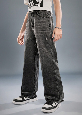 Темно-серые демисезонные прямые джинсы SHEIN