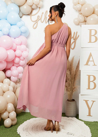 Розовое праздничный платье для беременных на одно плечо SHEIN однотонное