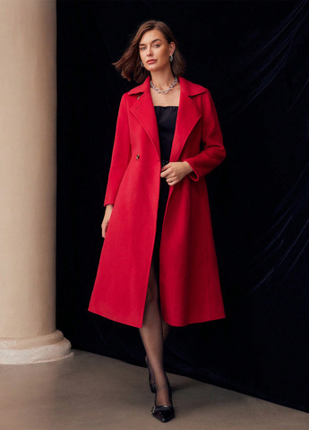 Яскраво-червоне зимнє Пальто двобортне SHEIN