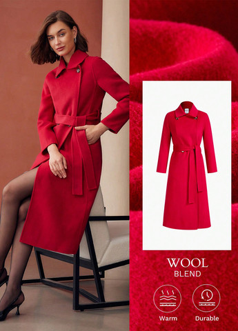 Яскраво-червоне зимнє Пальто двобортне SHEIN
