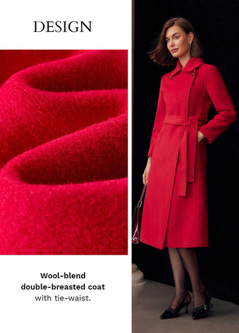 Яскраво-червоне зимнє Пальто двобортне SHEIN