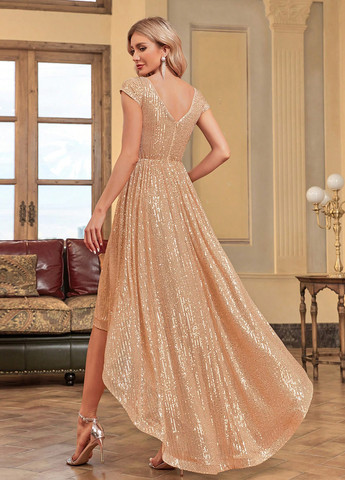 Золотий святковий, вечірня сукня кльош SHEIN однотонна