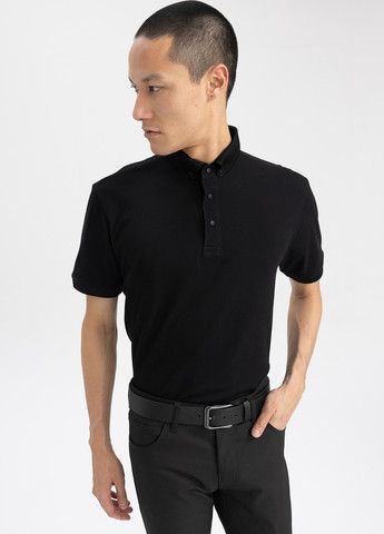 Черная футболка-поло для мужчин DeFacto однотонная