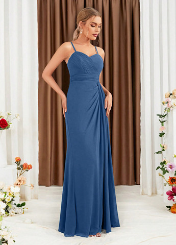 Серо-голубое вечернее платье а-силуэт SHEIN однотонное