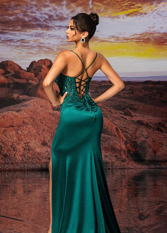 Смарагдова вечірня сукня з корсетом, силуетна SHEIN однотонна