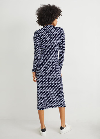 Темно-синее кэжуал платье футляр C&A с абстрактным узором