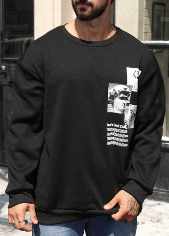 Черный свитшот SHEIN рисунок без декора (367211074)