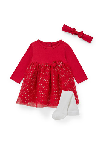 Червоний демісезонний комплект (пов'язка, сукня, колготки) C&A