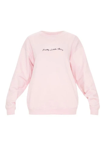 Розовый свитшот PrettyLittleThing однотонный вышивка (254799175)